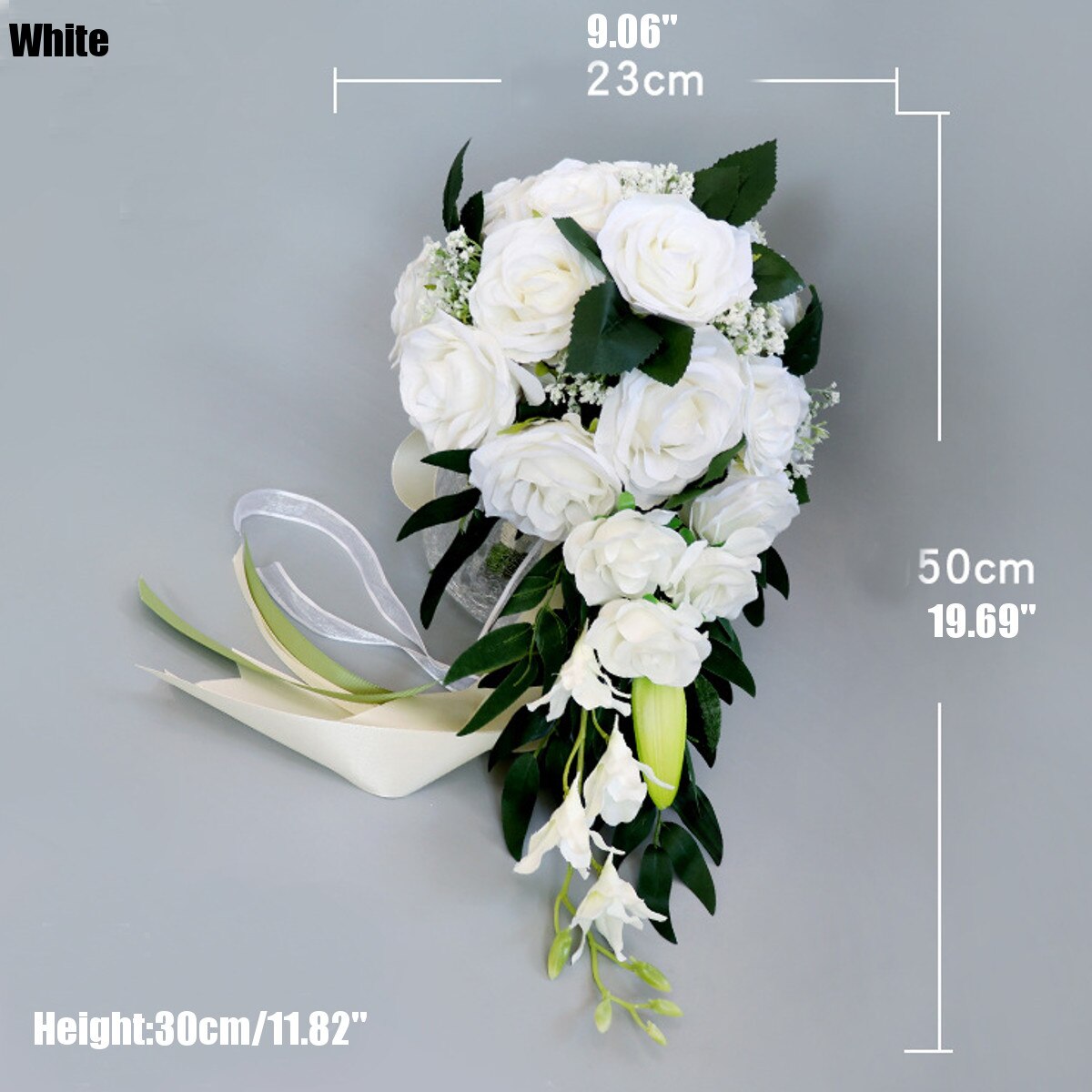 Novia rosa para ramo de novia, flores de mariposa, accesorios nupciales, ramos de novia pequeños, rosas de cinta para decoración de damas de honor: Pure White