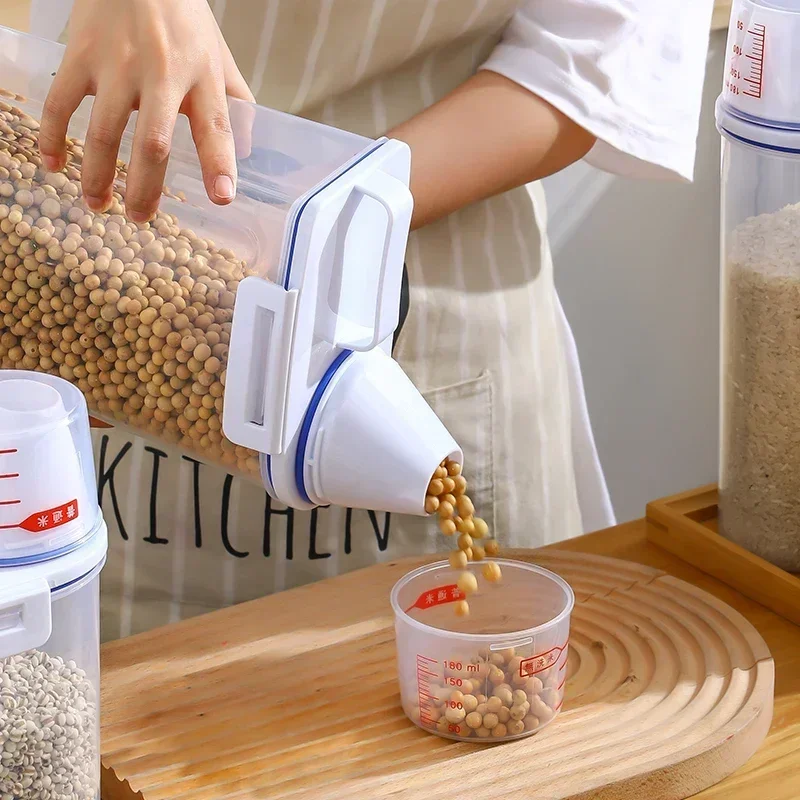 Suministros de cocina, Cubo de almacenamiento de alimentos, tanque de almacenamiento portátil a prueba de humedad de 1,5/2kg con taza a escala, cubo para alimentos, contenedor de plástico