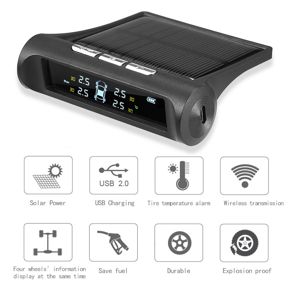 Tpms Bandenspanningscontrolesysteem Universele Draadloze Real-Time Display 4 Banden 'Druk En Temperatuur Met 4 Externe Sensor