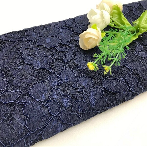 French African Lace Fabric 150CM Diy Handmade Exquisite Eyelash Embroidery Lace Fabric Clothes For Wedding Dress Accessories: Deep Blue
