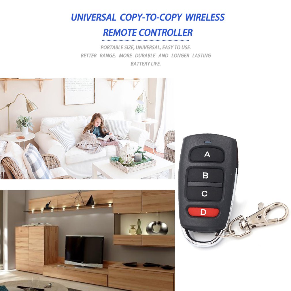 Cópia de controle remoto 433.92mhz, duplicador de clonagem sem fio 4 teclas universal punho garagem portão elétrico chave