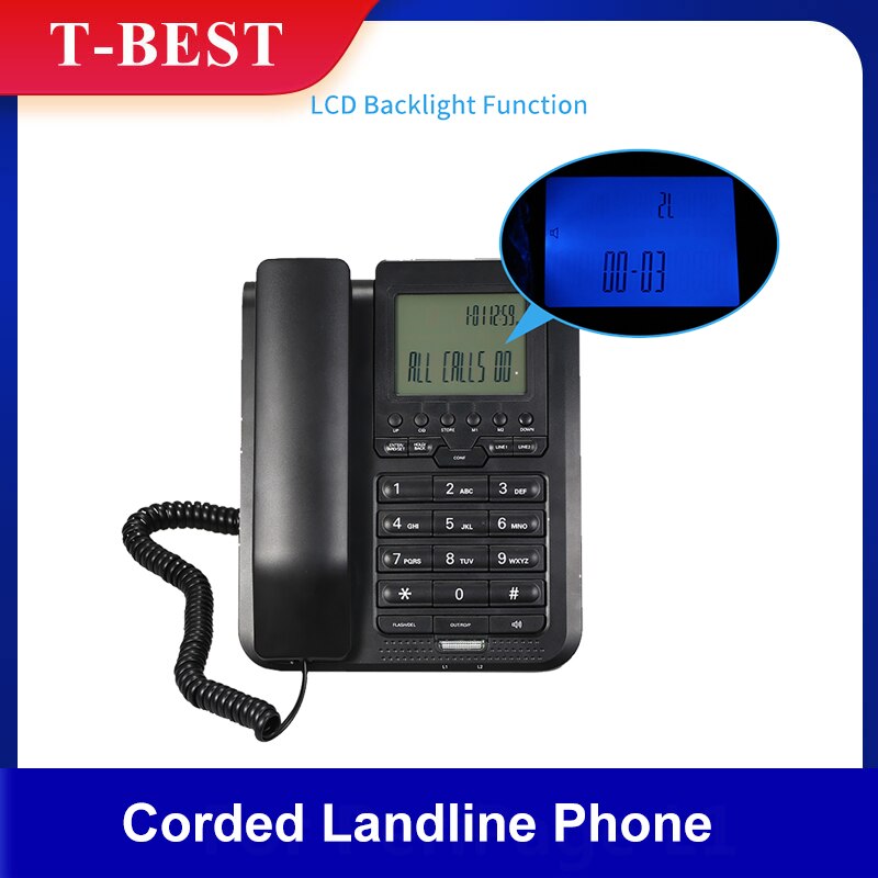 2-Line Digital Corded Telephone w/LCD Display Support 3-Way Conference Call/Redial/Auto-redial/Set Key/Memory Key/Speakerphone