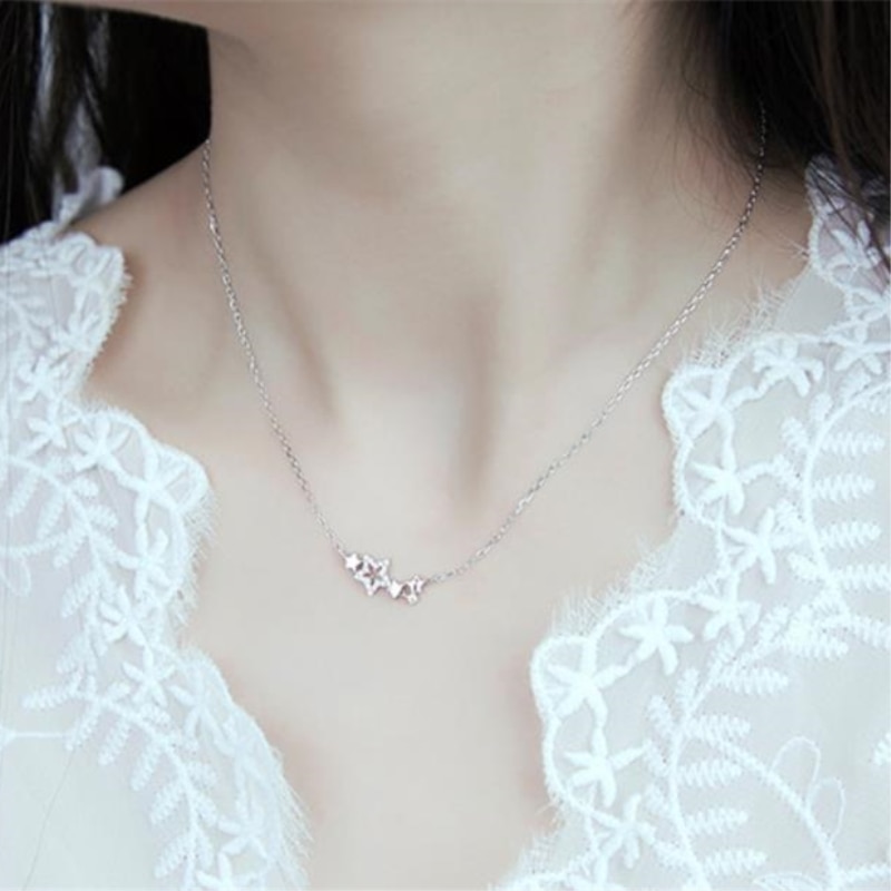 Cute Stars Small Exquisite Clavicle Chain 925 Sterling Silver Temperament Personality Female Necklace SNE131