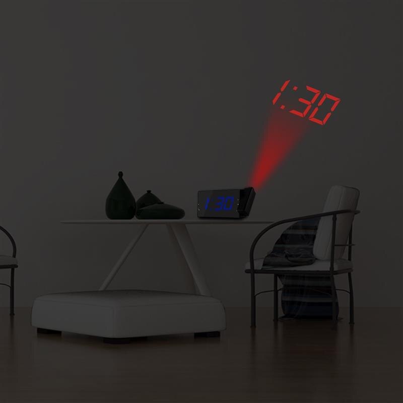 Digital radioprojektor väckarklocka ström tillbaka usb-laddare spegeldisplay tid vakna skrivbord bord led alarmklocka temperatur