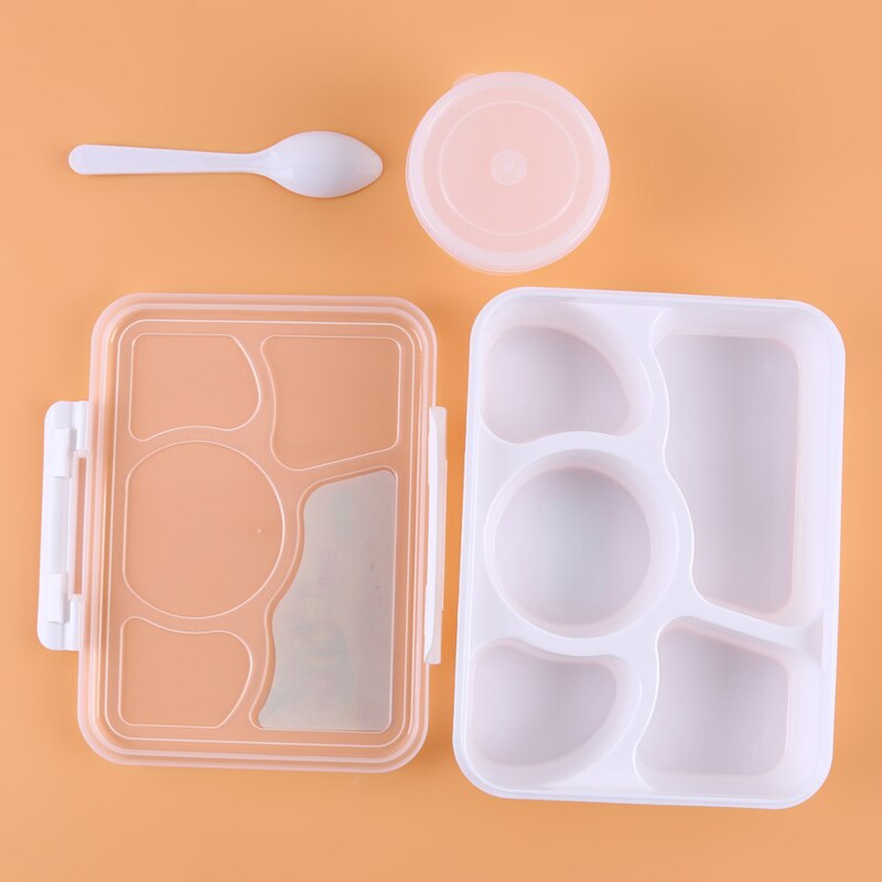 The Portable Five-Point Grid Lunch Box Microwave Lunch Box Fruit Food Storage Box Outdoor Picnic Lunch Box: white