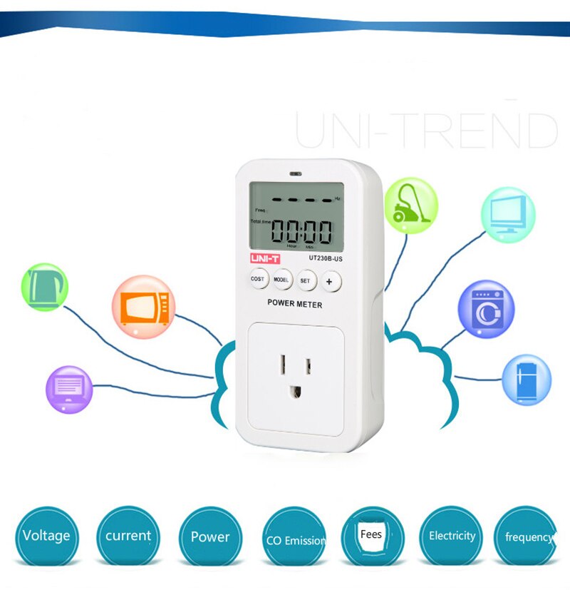 Ut230b- us uni-t wattmeter spänning ström kostnad frekvens effektmätare lcd energiförbrukning monitor eluttag