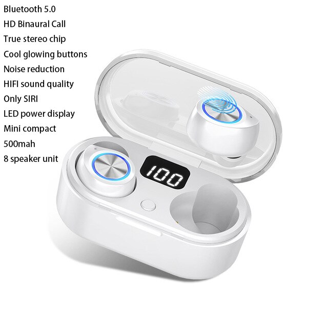 Touch Bluetooth Oortelefoon Draadloze Noise Cancelling Headset Hd Oproep Tws Led Oordopjes Bluetooth Oordopjes Waterdichte V5.0: 5.0 white