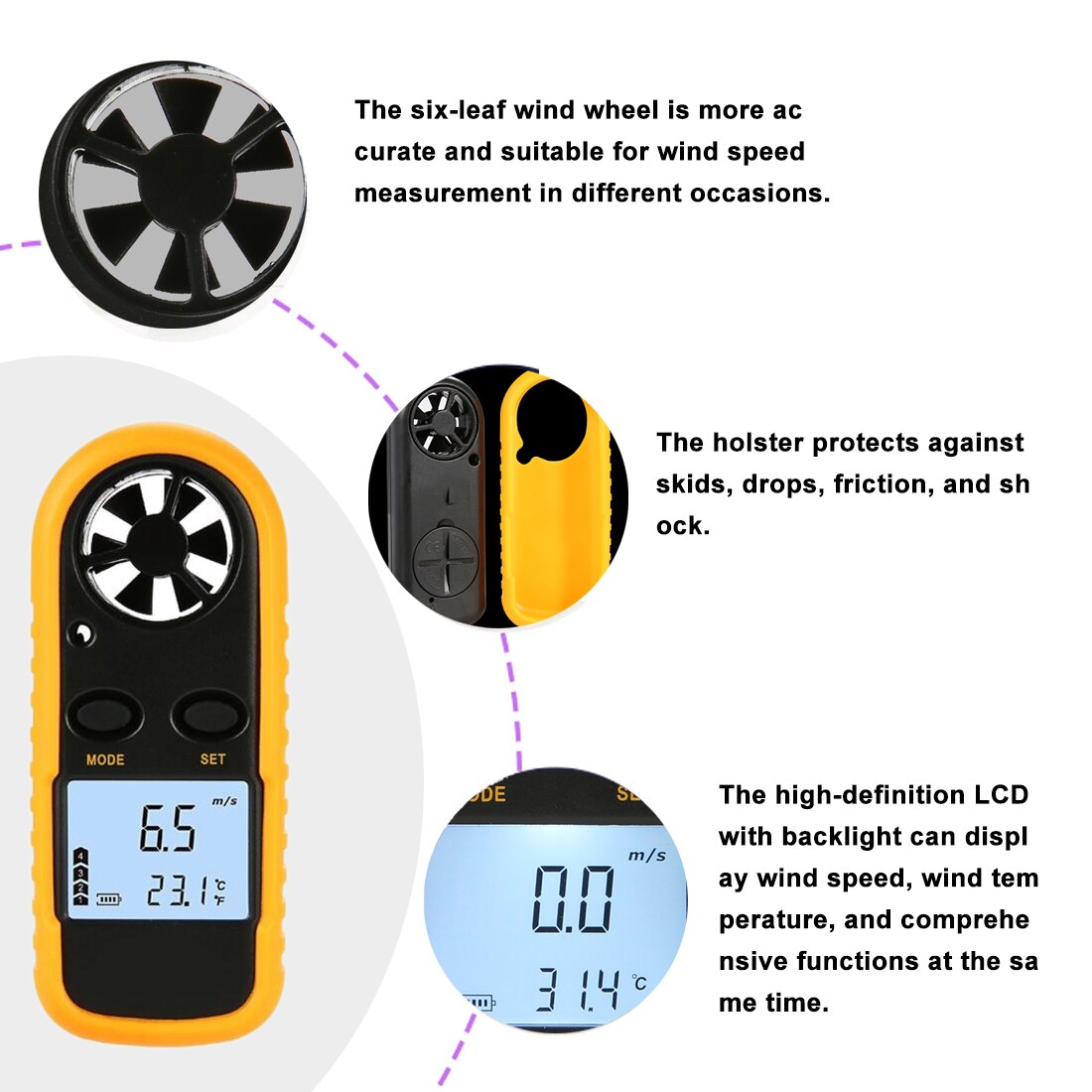 Anemometer Thermometer GM816 Wind Gauge Meter Windmeter 30 M/s Lcd Digitale Hand-Held Tool Met Thermometer