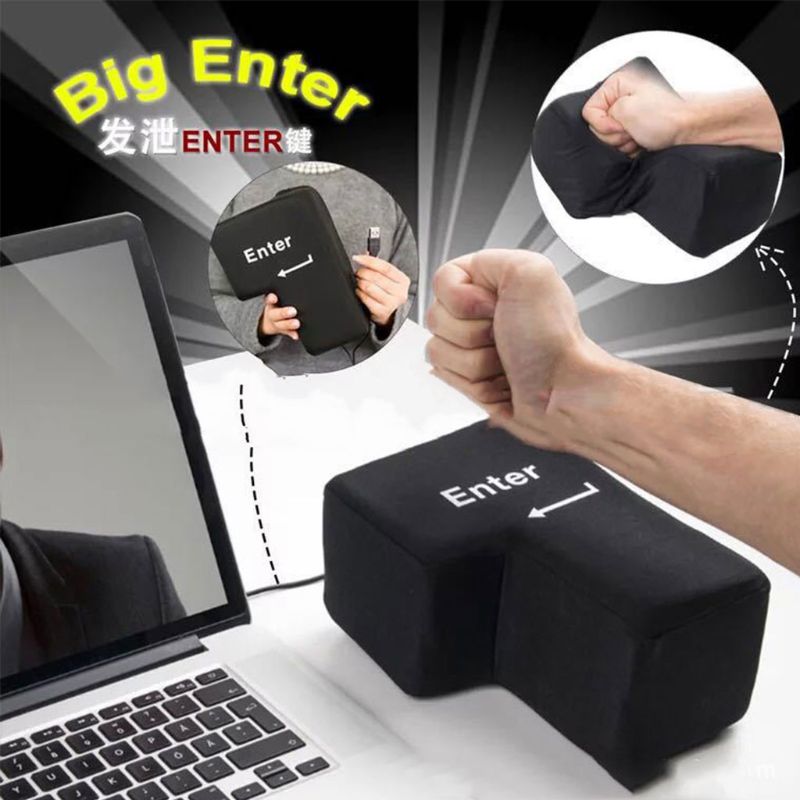 USB Big Enter Key Decompression Large Enter Key Computer Vent Button Desktop Pillow for Programmer Stress Relief Gadget