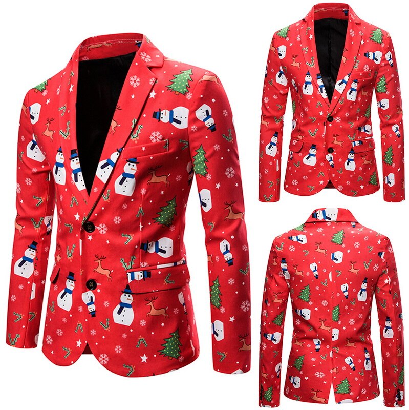 Adisputent Drucken Anzug Weihnachten Muster Herren Blazer Jacke Flache Barge Kragen Herren fashionmen Gothic Party Blazer