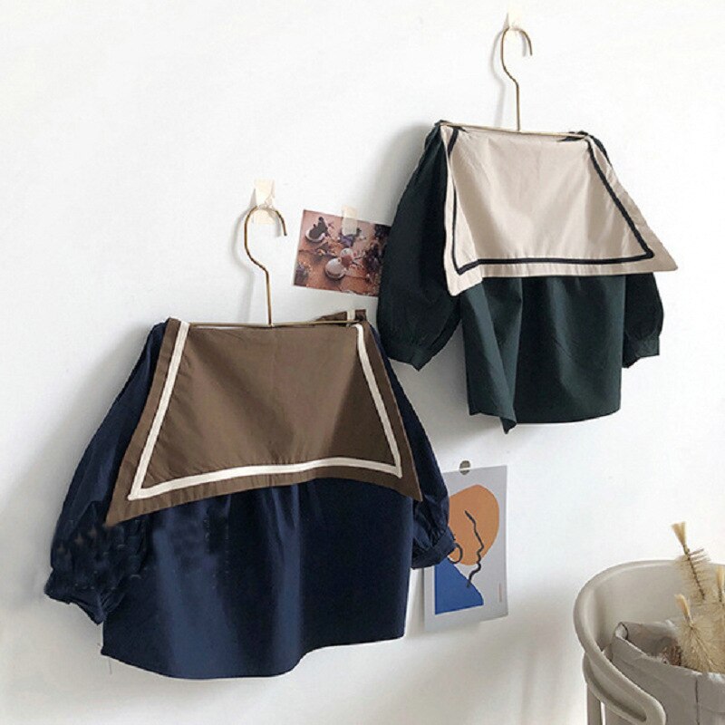 Herfstmeisjes katoenen t-shirt met lange mouwen en koreaanse marineblauwe tops voor kinderen