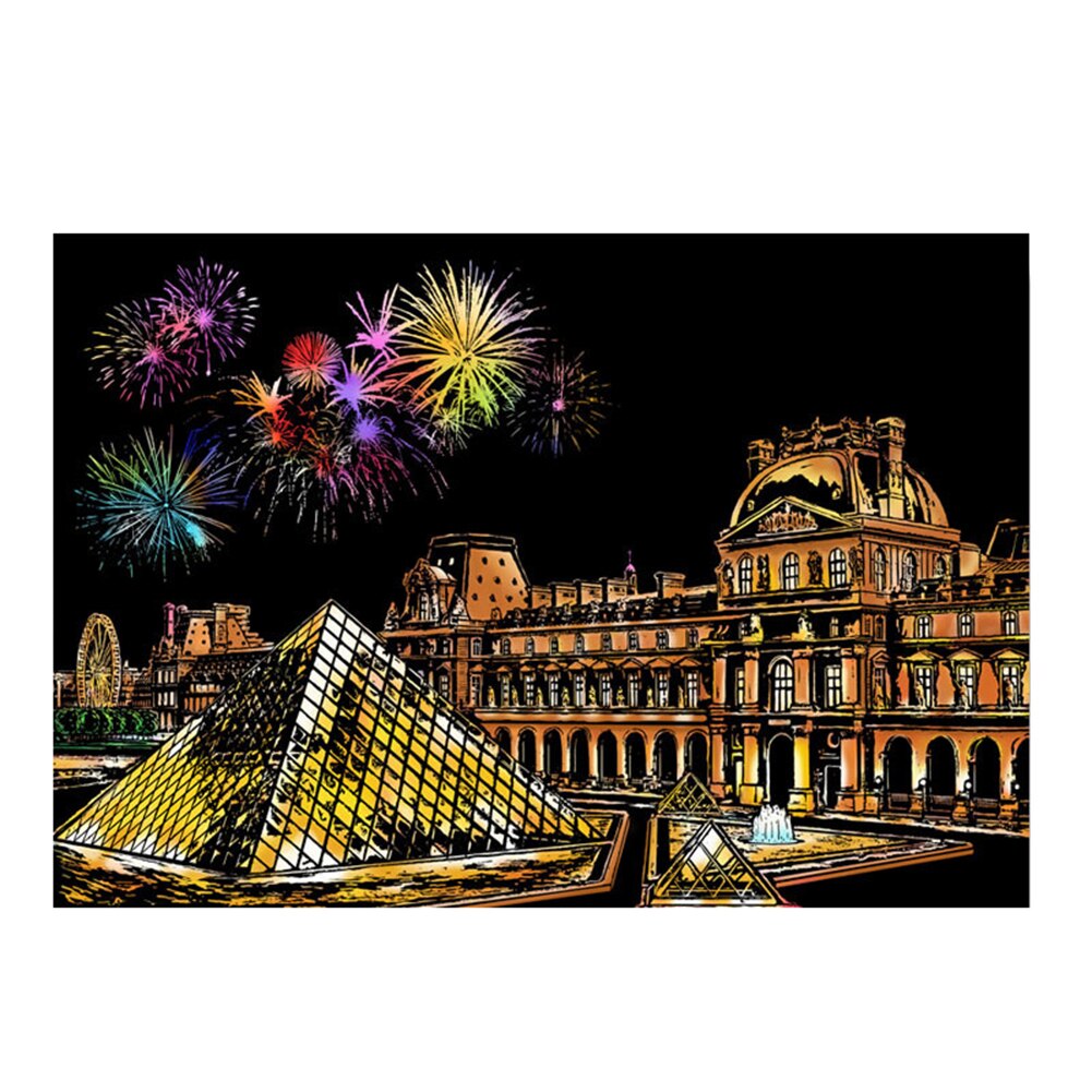 75 * 52Cm World Scenery City Scratch Art Painting Early Education Graffiti Drawing Adult Decompression Hand-Made Diy Scraping: G