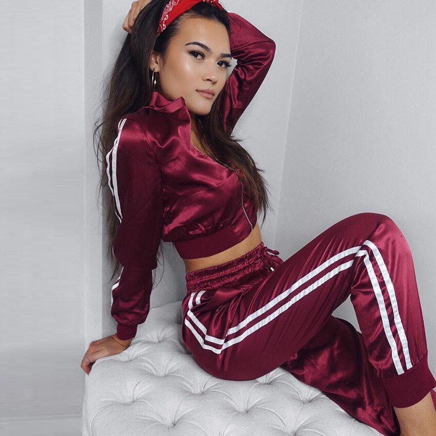 frauen Sport Anzüge 2 Stück Set Patchwork Zipper Langarm Jacke Freizeit Lässige Workout Kleidung Gym Sport Fitness set: Rot / XXL