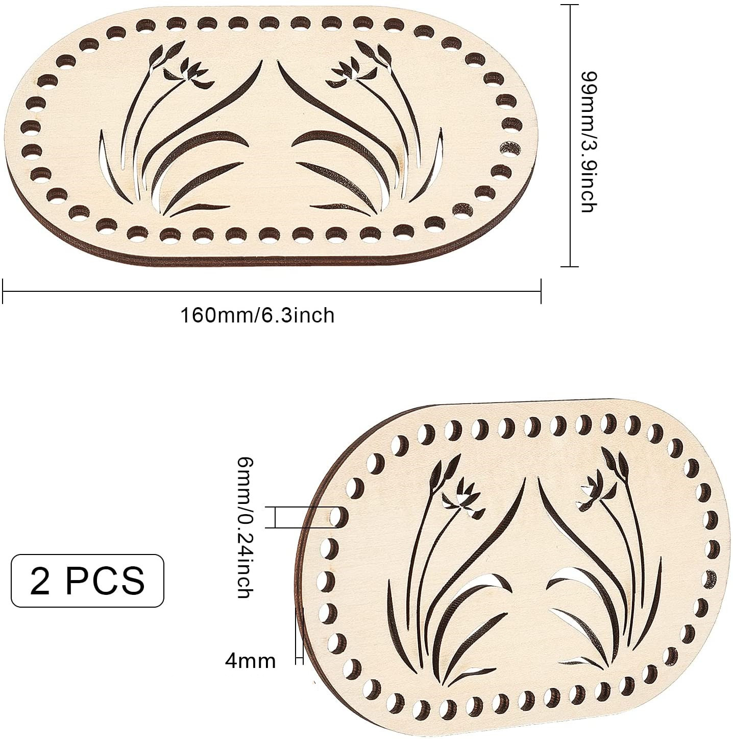 2 stk. naturlig trekurvbunn, fast heklet kurv, trebunn til diy-kurvfletting, forsyninger til hobbylaging, hjemmedekorasjon