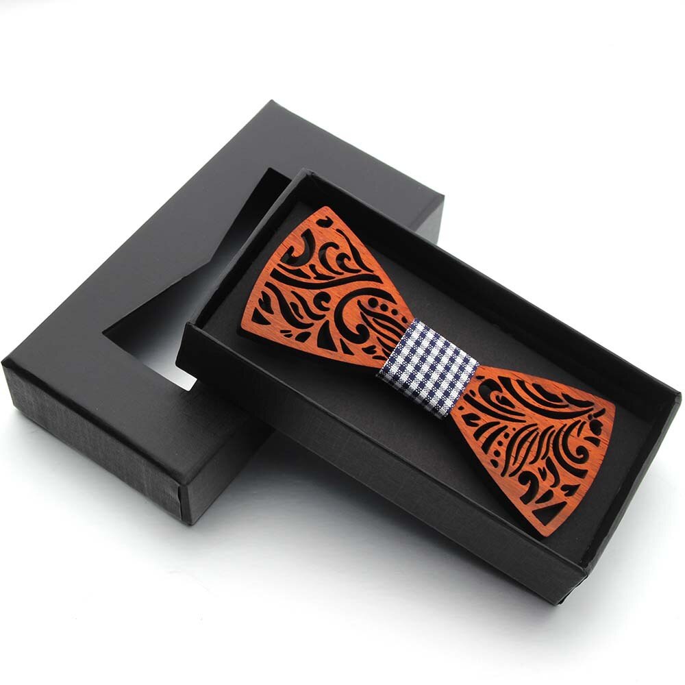 Madera pajarita madera de palo de rosa rojo hecho a mano pajarita Natural respetuoso con el medio ambiente Padauk sólido hueco de madera: Leaf With Box