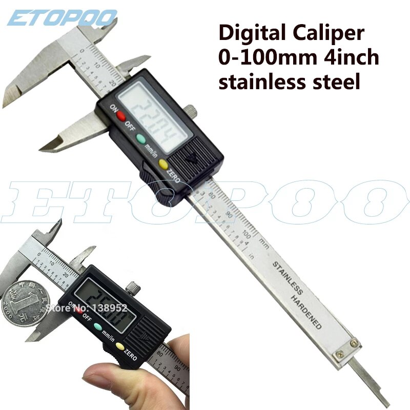 Calibrador Digital de acero inoxidable de 0-100mm, 4 pulgadas, mini calibrador vernier electrónico de bolsillo, calibrador deslizante de plástico, medidor de espesor de gema