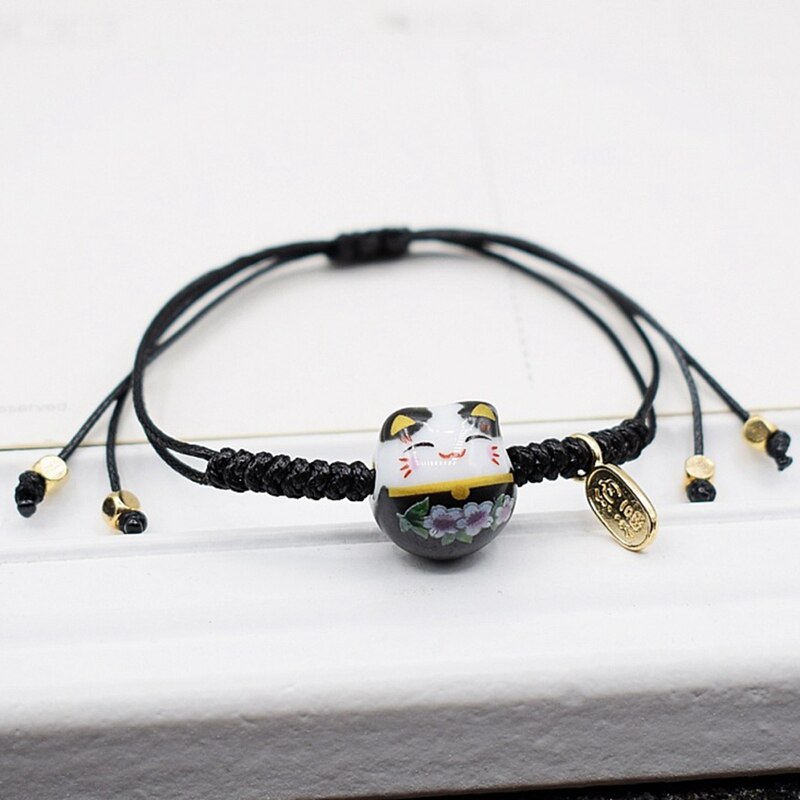 Handgemachte Bunte Seil Glück Katze Einstellbar Armbinde Für Frauen Mädchen Einfache Nette Keramik Armbinde Süße Armreifen: BL5331BK
