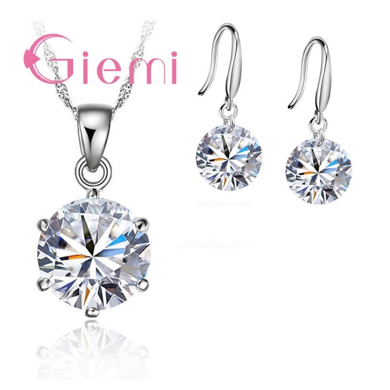 Delicate Ronde Crystal Ketting Oorbellen Voor Moeder Vrouwen Verjaardag Cadeau Sieraden Set 925 Sterling Zilver: COLOR1