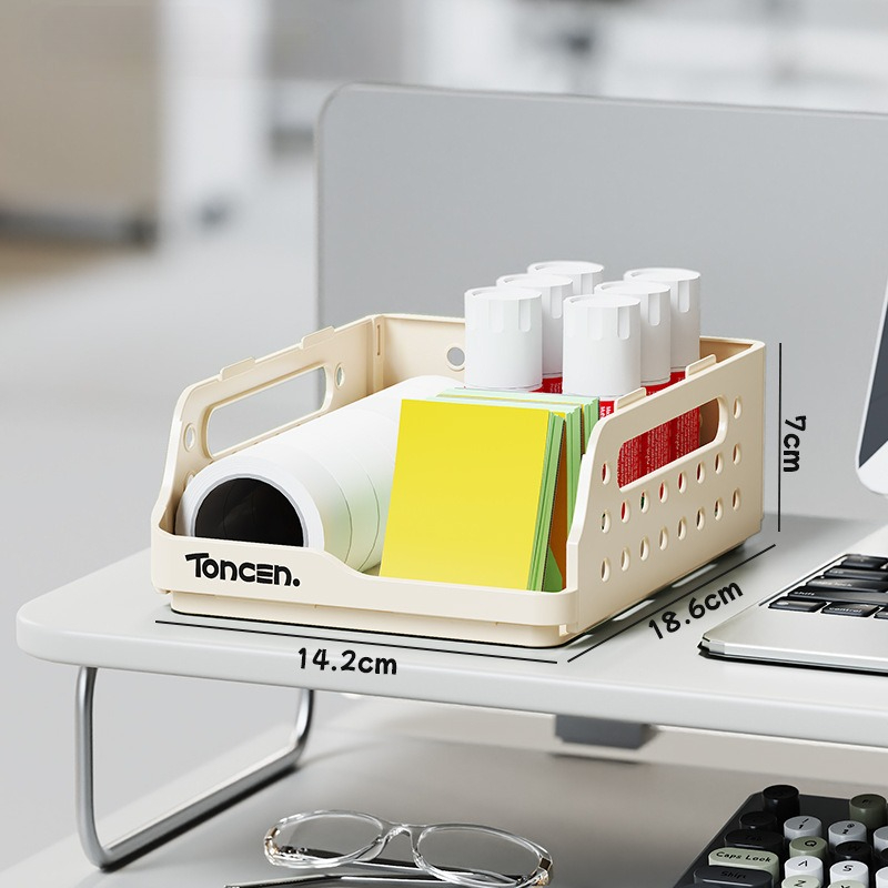 Foldable Desk Organizer Basket - Snack Divider, Stationery Holder, File Box, Document Rack, Office Desk Organizer Basket: black