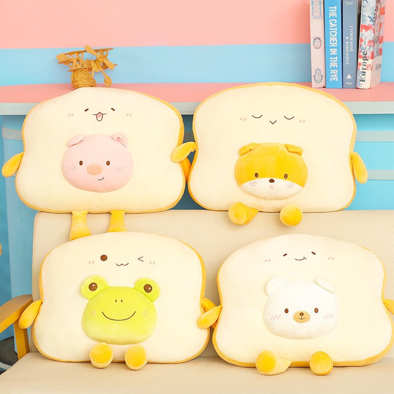 Peluche de toast en forme d'animaux, dessin animé mignon, grenouille, cochon, ours, pain, coussin, poupée douce, jouet pour enfant, d'anniversaire pour bébé fille