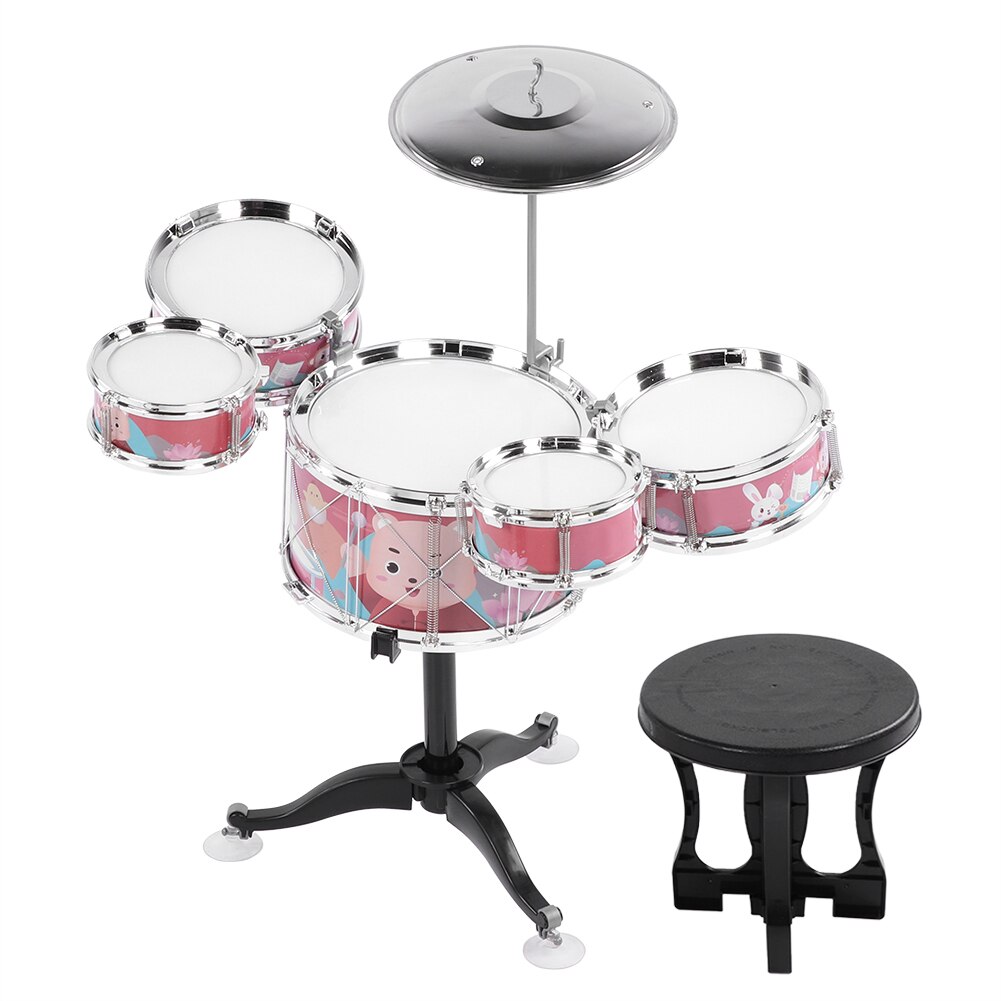 Set di batteria per bambini giocattoli per strumenti musicali Jazz giocattoli per bambini 5 tamburi + 1 sgabello per piatti piccolo Drum Stick giocattoli musicali educativi