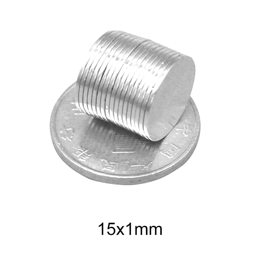 Imanes redondos potentes de 15x1mm, 15x1mm, hoja a granel de neodimio, disco magnético de 15x1mm, imán permanente de neodimio fuerte de 15x1mm, 20 ~ 300 Uds.