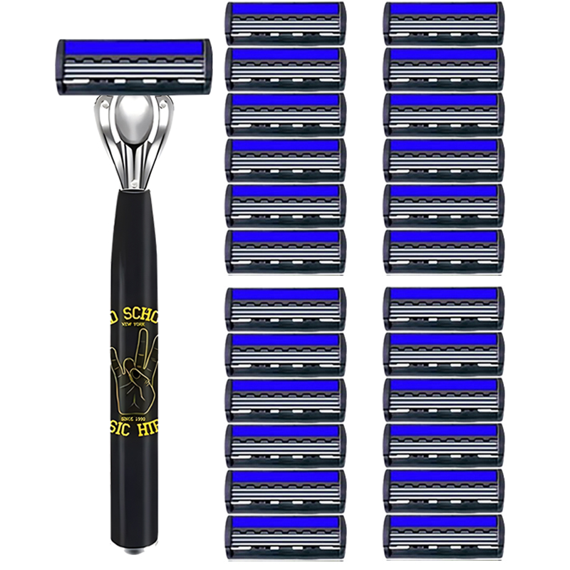 Maquinilla de afeitar Manual de 3 capas para mujer, maquinilla de afeitar clásica, juego de afeitado, cuchillas de acero inoxidable reemplazables, afeitadora para mujer con tira de lubricante, reutilizable: Rosa