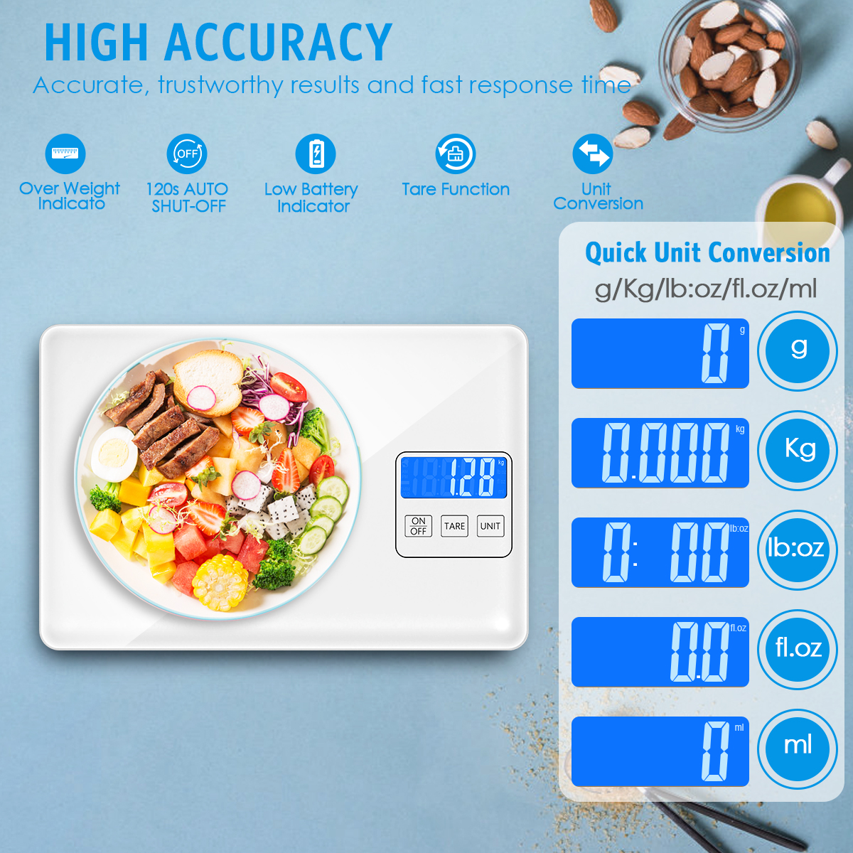 ORIA Digitale Skala 15kg/1g Wiederaufladbare Elektronische Küche Skala Hohe Präzision Lebensmittel Waage für Backen Kochen