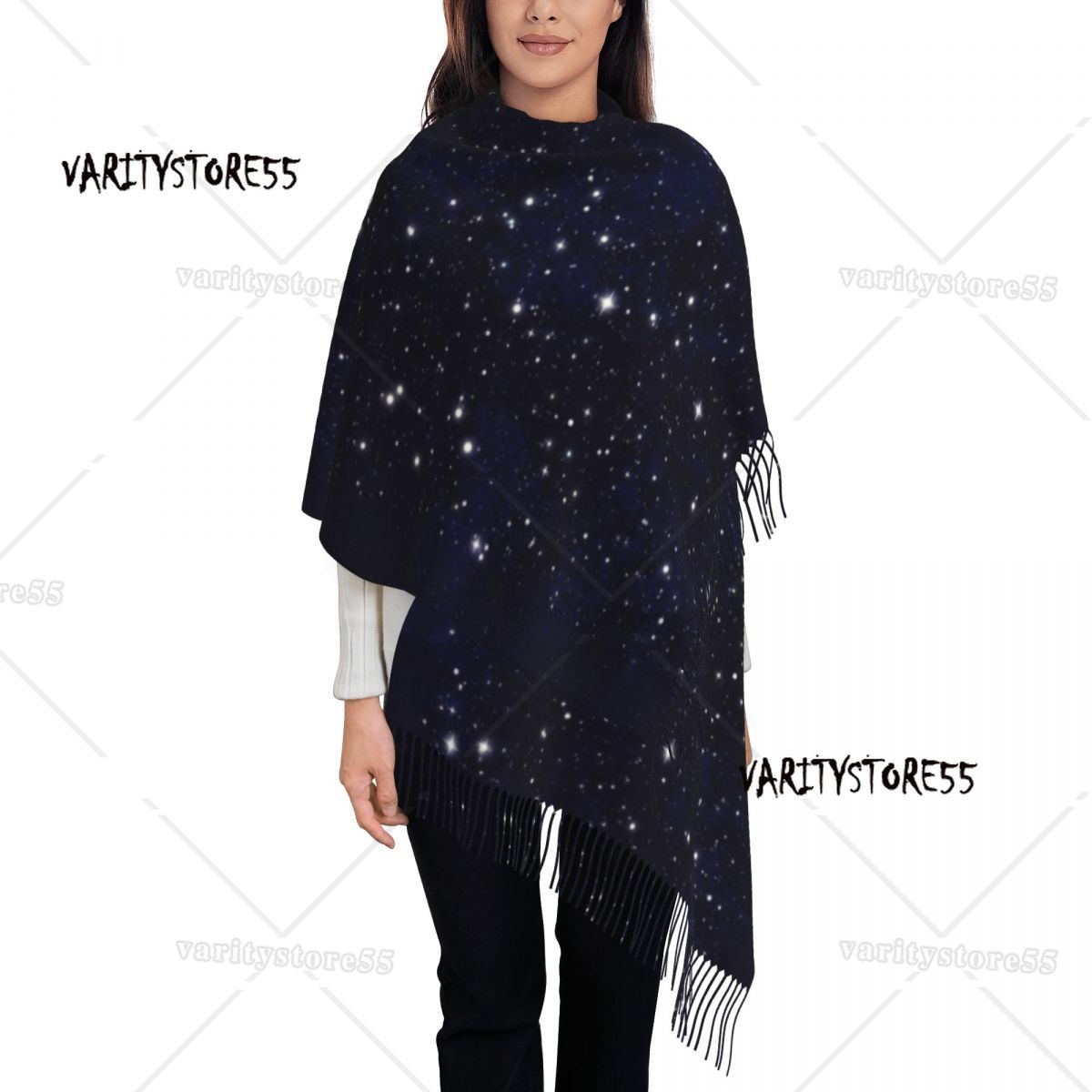 Brugerdefineret galakse stjernehimmel rum astronaut kvasttørklæde kvinder blødt sjal wrap dame vintertørklæder: Guld