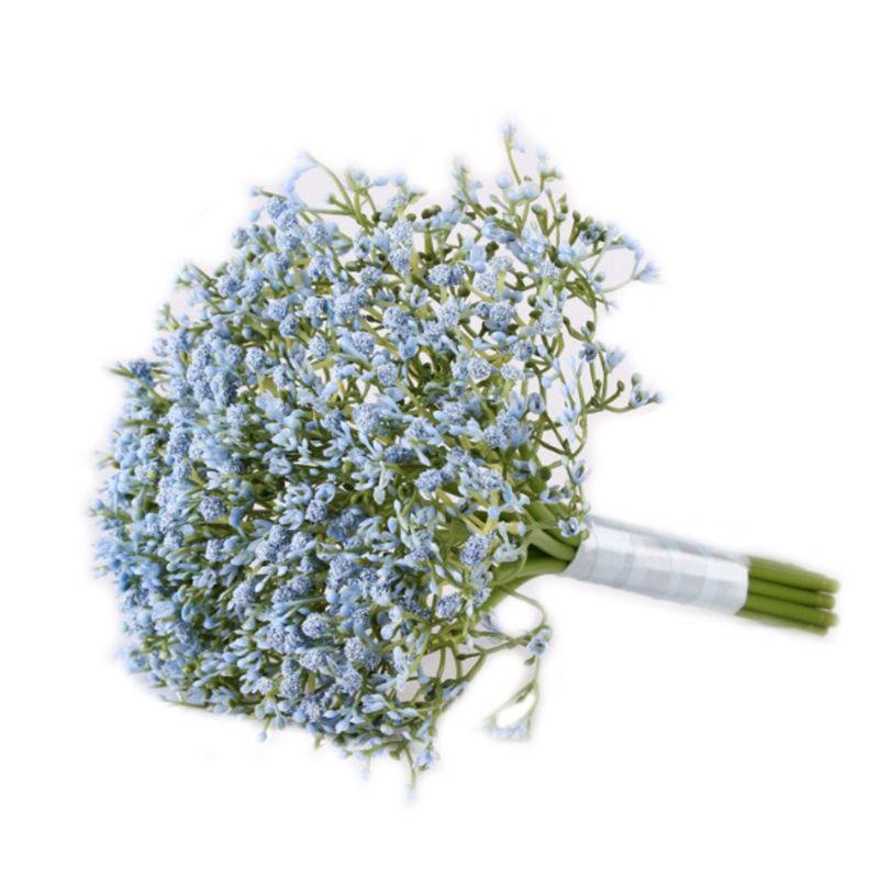 Artificielle bébé souffle gypsophile mariage mariée demoiselle d'honneur Bouquet tenant des fleurs avec ruban de Satin pour la décoration de fête à la maison: Bleu