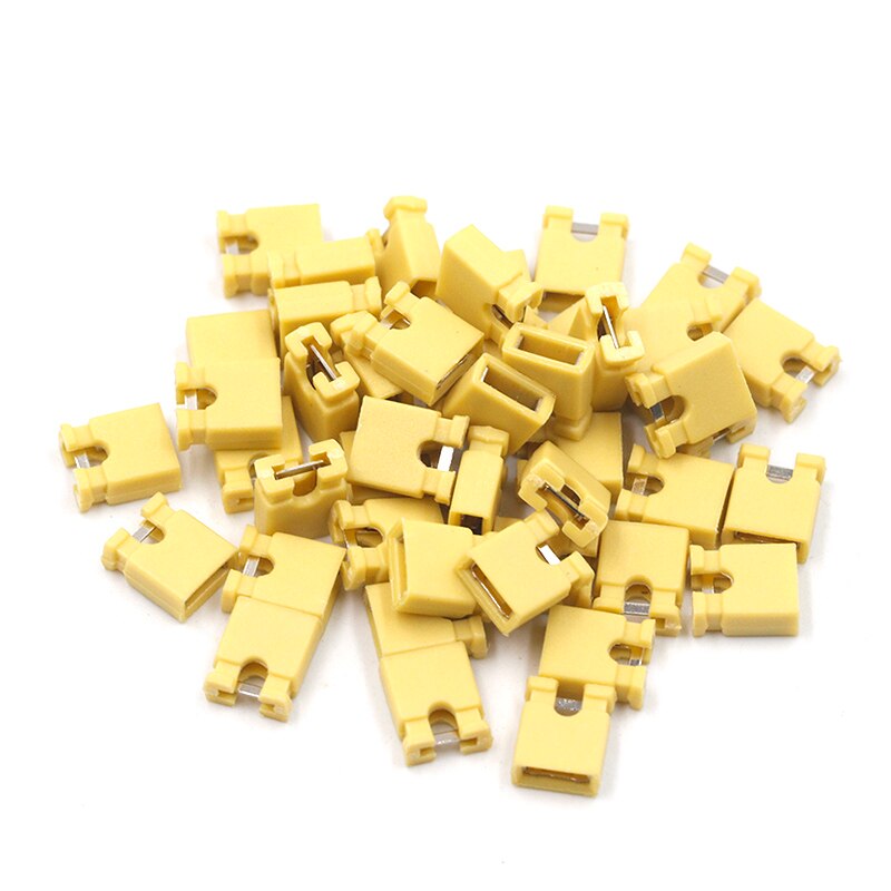 50pcs pas de cavalier capuchon court et têtes et boîtiers de fil 2.54MM SHUNT noir jaune blanc vert rouge bleu: Short-Yellow