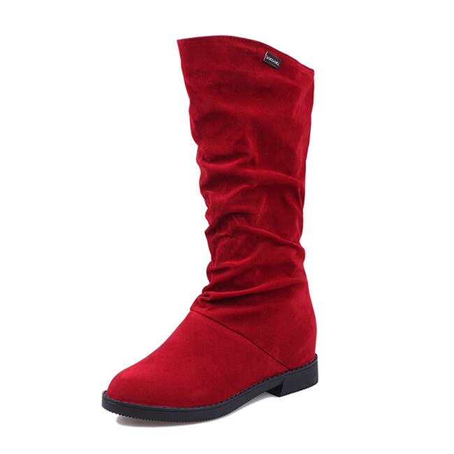 Vrouwen Winter Schoenen Knie Hoge Laarzen Plus Big Size Faux Suede Vrouwen Schoenen Winter Vrouwen Winter laarzen: Red / 35