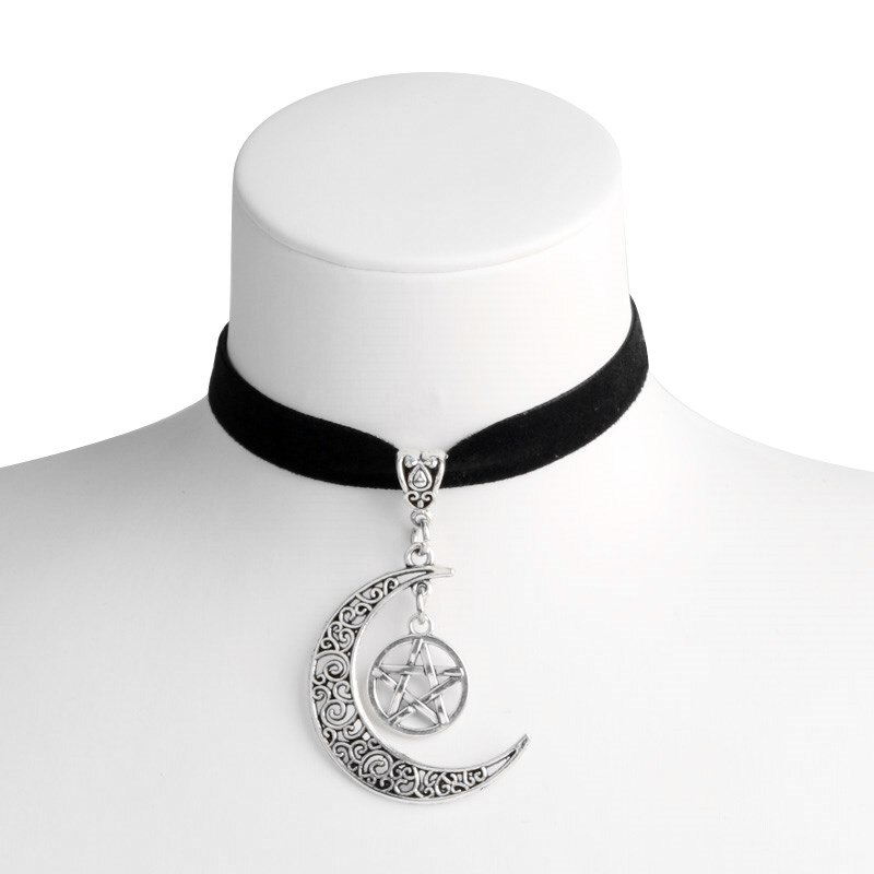 Mørk goth moon pentagram vedhæng chokers halskæde hekseagtig fløjl halskæder hedensk hekseri til kvinder mystiske smykker: Default Title