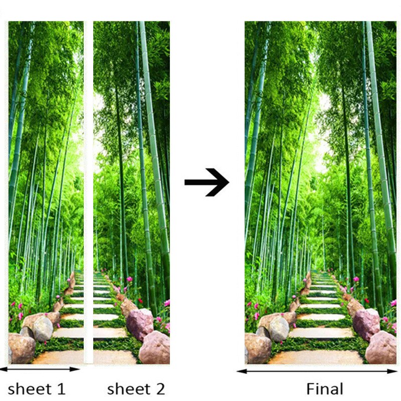 Door Sticker Green Forest Nature Landscape Living Room Bedroom Wallpaper Pvc Self-Adhesive Home Decor Door Decals Wall Stickers