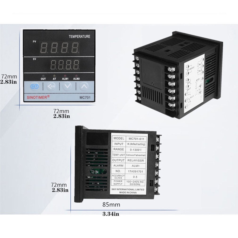 Contrôleur de température, entrée PT100 K, Thermocouple numérique PID SSR, sortie de relais de chaleur avec alarme, coque courte Fahrenheit