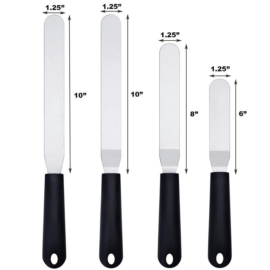 Espátula en ángulo para decoración de tartas, Juego de 4, espátulas de acero inoxidable para decoración de pasteles