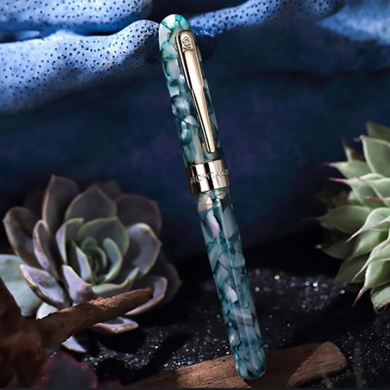 Montagut celluloid mini fyllepenn fargerik lommestørrelse gylden klips iridium finne nib 0.5mm skrivepenn: Blå-sjø / naken en penn