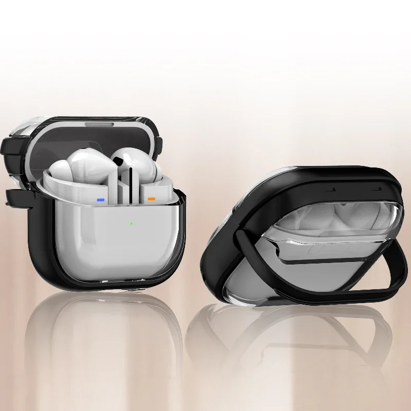 Luxe transparante standaard hoofdtelefoonhoes voor Samsung Galaxy Buds 3 Pro Bluetooth-oordopjes Oplaaddoos Sleutelhanger oortelefoonhoes