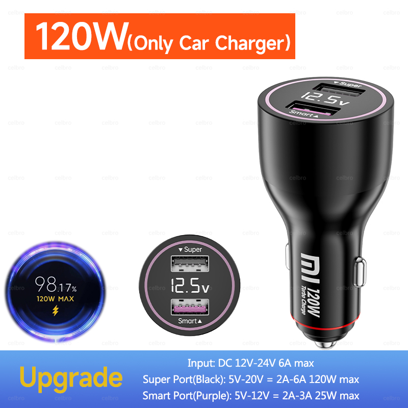 120W Xiaomi USB Type C Car Charger 67W 6A Turbo Fast Charging Adapter For Mi 14 13 13T 12 Pro Redmi Note K60 IPhone 16 15 Charge: IL