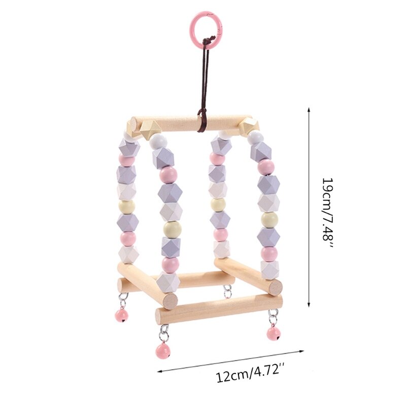 Vogel Speelgoed Schommel Papegaai Staande Baars Kooi Opknoping Chew Speelgoed Met Kleur Houten Kralen Bel Voor Budgie Parkiet Vink