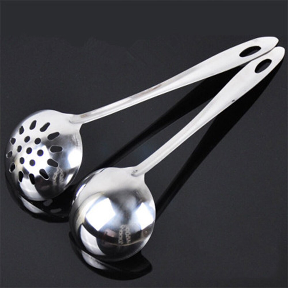 Stainless Steel Spoon And Leaky Spoon Colander Pot Spoon Long Handle Kitchen Cooking Tool Slotted Ladle Soup Ladle