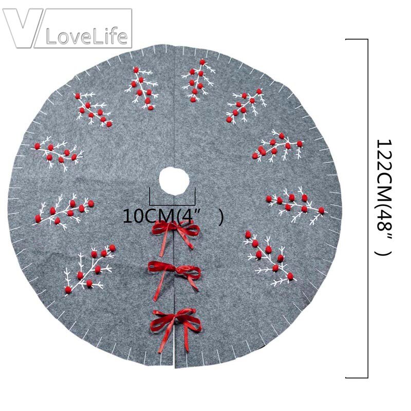 48 inch Felt Applique Christmas Tree Skirt Kit Round Grey Christmas Tree Skirt Year Christmas Party Decorations