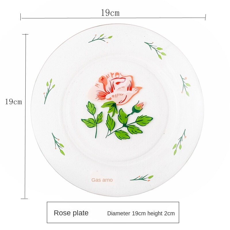Glass Plate Floral Diner Plate Brand Deep Salad Bowl Ins Glass Bowl Dessrt Snacks Dish: Rose Plate