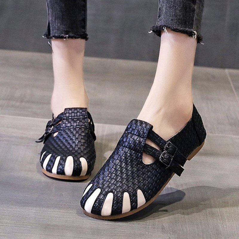 Alpargatas de talla grande para mujer, zapatos planos de piel sintética tejida, Oxford, informales, con doble hebilla, color blanco, otoño