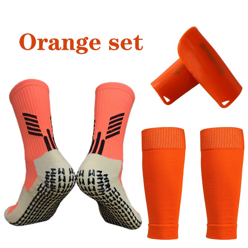 Un Set di manicotti parastinchi ad alta elasticità per calcio adulti bambini calzettoni copri Legging professionale equipaggiamento protettivo sportivo: Orange set / Adults Plus(70-95kg)