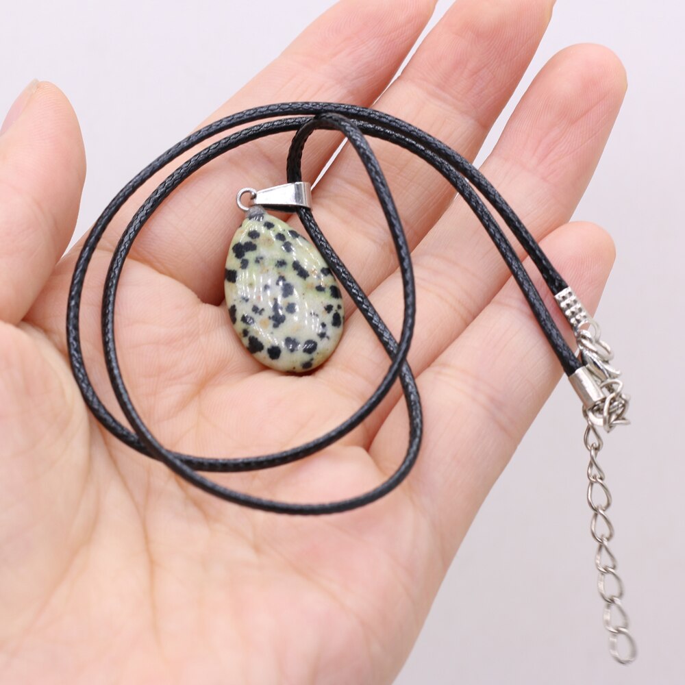 1PC Natural Tiger Eye Stone Crystal Agat Pendant Necklace Water Shape Malachite Charms Ladies Necklaces Jewelry: Dalmatian Jasper