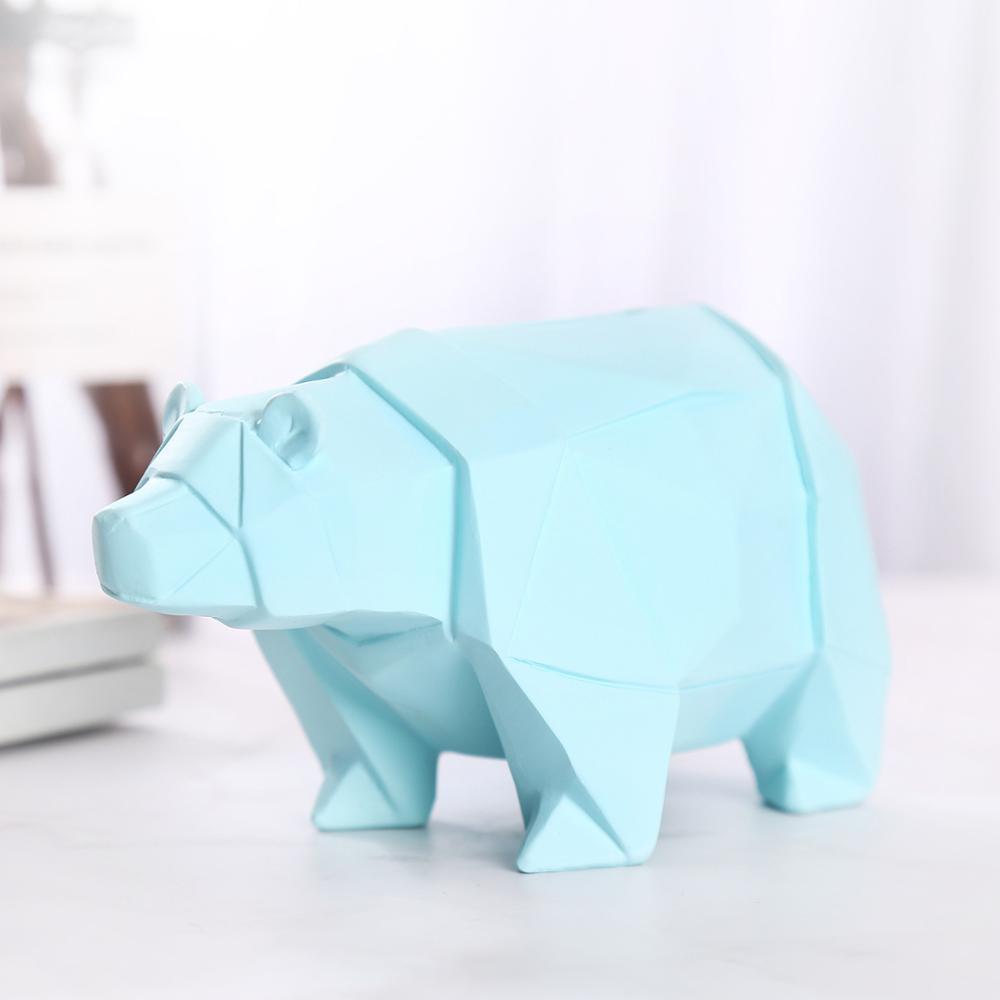 Mini mignon animaux tirelire polygone hippopotame ours polaire pour enfants adultes tirelire économiser des pièces de monnaie boîte décoration en plastique sûr: blue bear