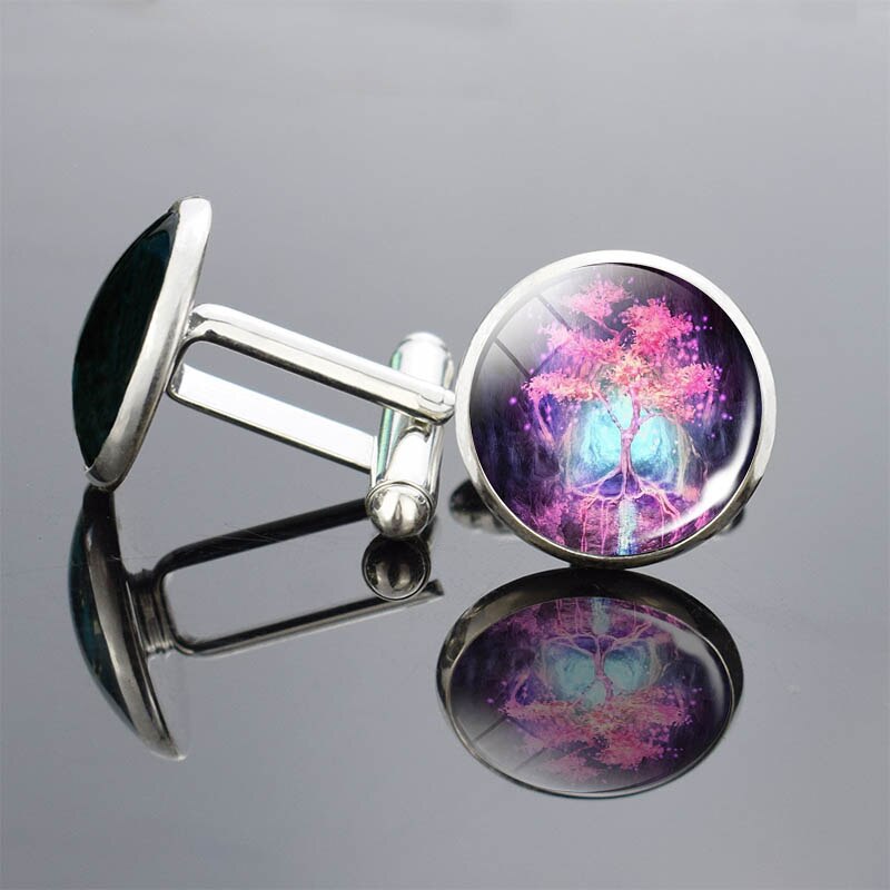 Sølv livets tre kunst trykk mansjettknapper menn mansjettknapper glass cabochon mansjettknapper yinyang tre mansjettknapper bryllupsnåler smykker: 2
