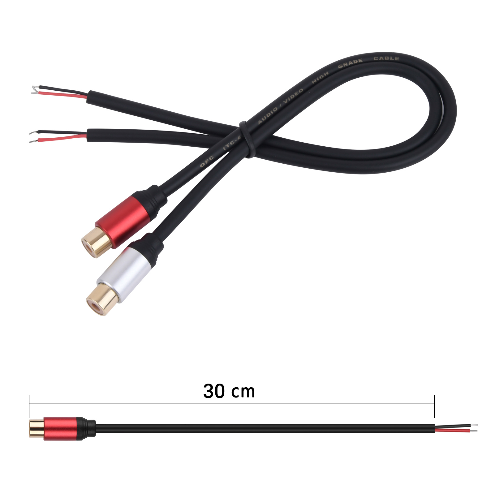 Przewód głośnikowy RCA żeński Adapter wtyczki Złącze do gołego przewodu Otwarty koniec Kabel audio do wzmacniacza Odbiornik audio-wideo Głośniki