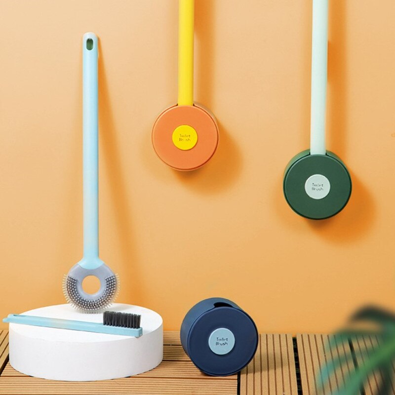 Silikon Wc Pinsel Startseite Wc Sauberen Pinsel Zauberstab Montiert Wc Reinigung Werkzeuge Mit 2 Bürsten WC Schlecht Zubehör